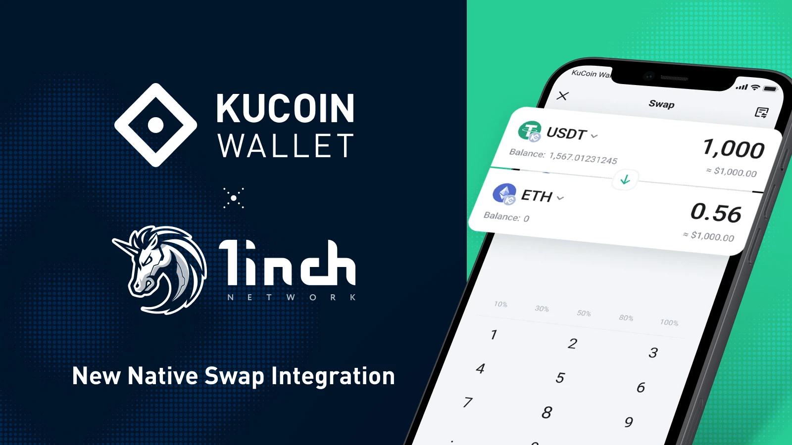 KuCoin Wallet integrates 1inch for native swap functionality