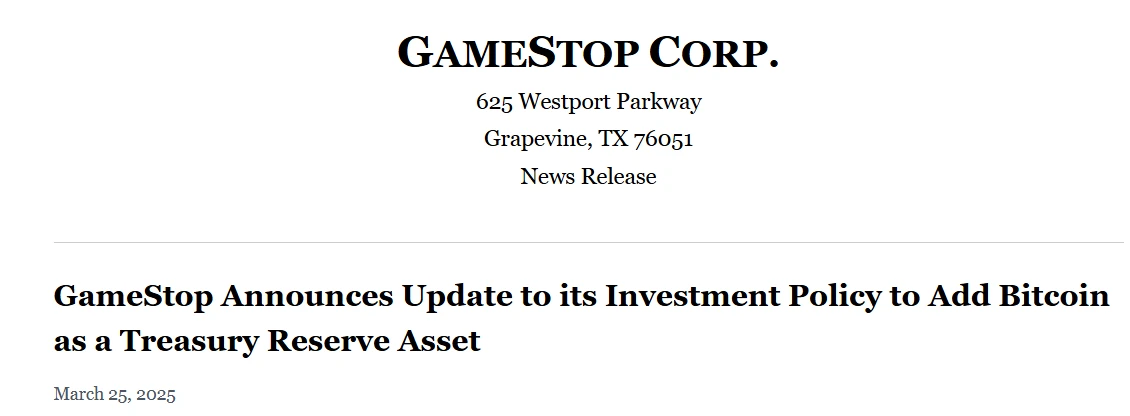 GameStop Finally Adopts Bitcoin Strategy Amid Policy Change