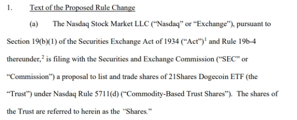 Nasdaq Seeks SEC Blessing to List and Trade 21Shares Dogecoin ETF